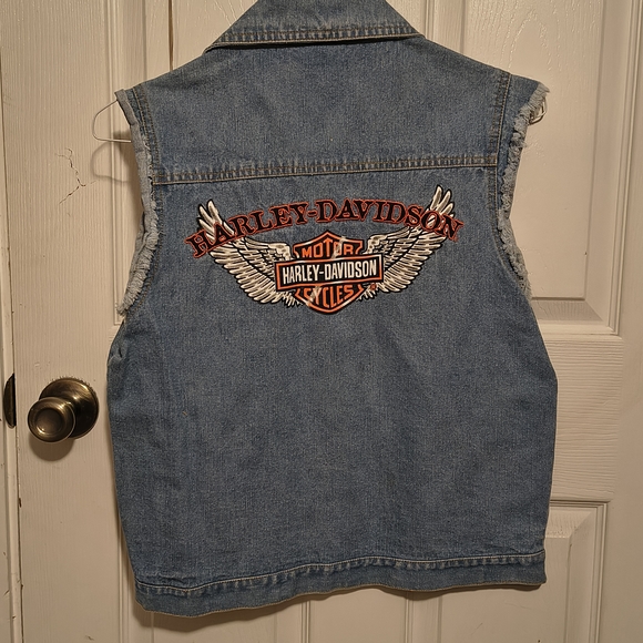 Harley-Davidson Jackets & Blazers - Harley-Davidson Blue Denim Vest with Red and White Logo